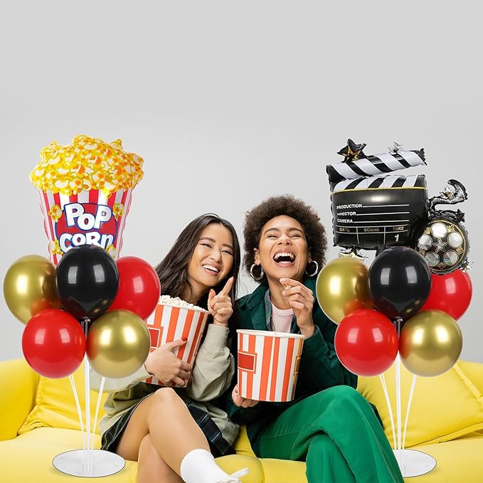 Movie Night Party Balloons Stand Kit 2 Sets with 2 Popcorn Clapboard
