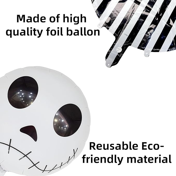 Halloween Balloons Decorations 18 Inch Skull Black and White Striped