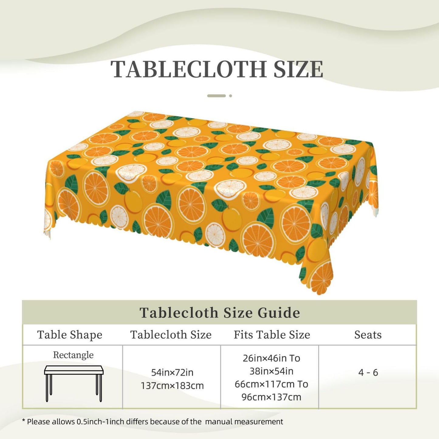 ZYPHORIEL Orange Fruit Rectangle Tablecloths Citrus Orange Table