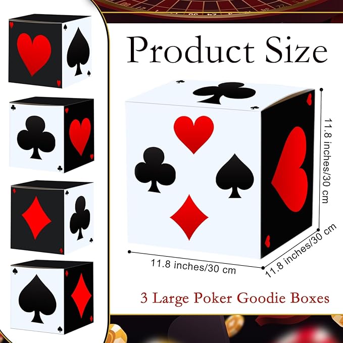 12 PCS Casino Theme Party Decoration 11.8 Inches Poker Favor Boxes