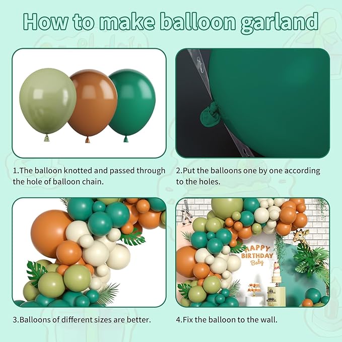 Sage Green Brown Balloon Garland Kit 105PCS Jungle Safari with Sand