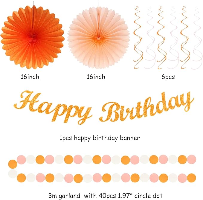 Orange Beige Fal Boho Birthday Party Decorations 21pcs Autumn One