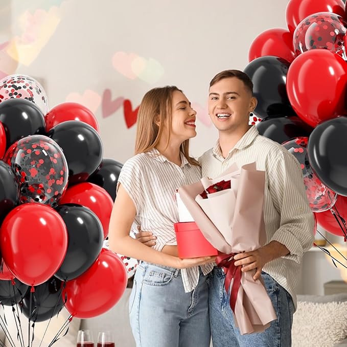 Red and Black Balloons, 60pcs 12inch Black Red Confetti Balloons for