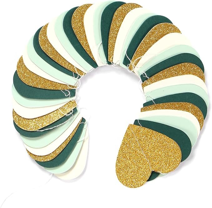 Sage-Green Mint Beige-Gold Love-Heart Garland - 52Ft Rustic Wedding