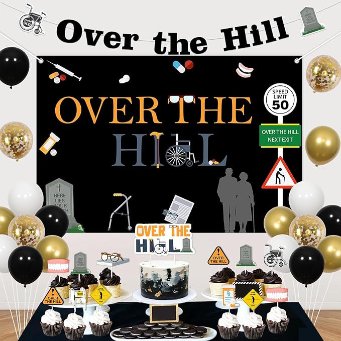 Over The Hill Birthday Decorations for Men Funny Over The Hill