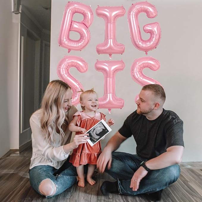 40 Inch Pastel Pink BIG SIS Letter Balloons, Pearl Pink BIG SIS