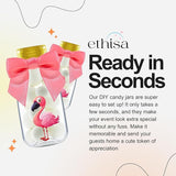 Small 12 Pack Flamingo Party Favors DIY Candy Jars with Ribbons and