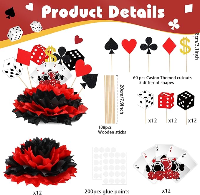12 Sets Casino Themed Party Decorations Table Centerpieces Casino