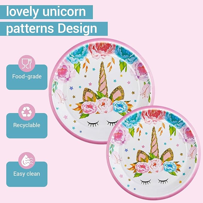 96 Pcs Unicorn Party Plates and Napkins Set Include Magical Unicorn