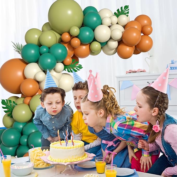 Sage Green Brown Balloon Garland Kit 105PCS Jungle Safari with Sand