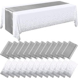 Breling 24 Packs White and Silver Disposable Plastic Tablecloths and
