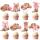 Cowgirl Boots and Hat Pink Bow Cupcake Toppers Coquette Cowgirl Cake