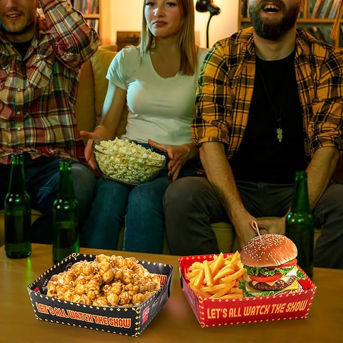 50 Pcs Movie Night Snack Trays Disposable Paper Food Tray Movie