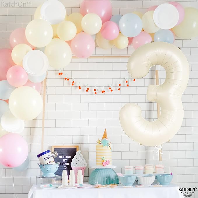 KatchOn, Cream White Number 3 Balloon Neutral - Giant, 40 Inch, Three