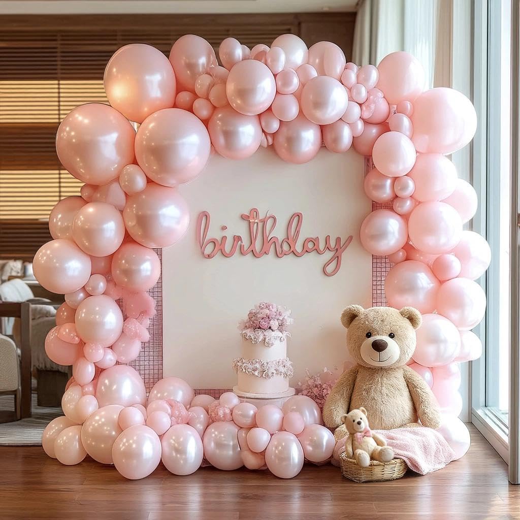 Pearl Pink Balloons Double Stuffed Pastel Light Pink Balloon Arch Kit