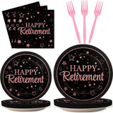 96 Pcs Retirement Party Plates Napkins Tableware Set Rose Gold Happy