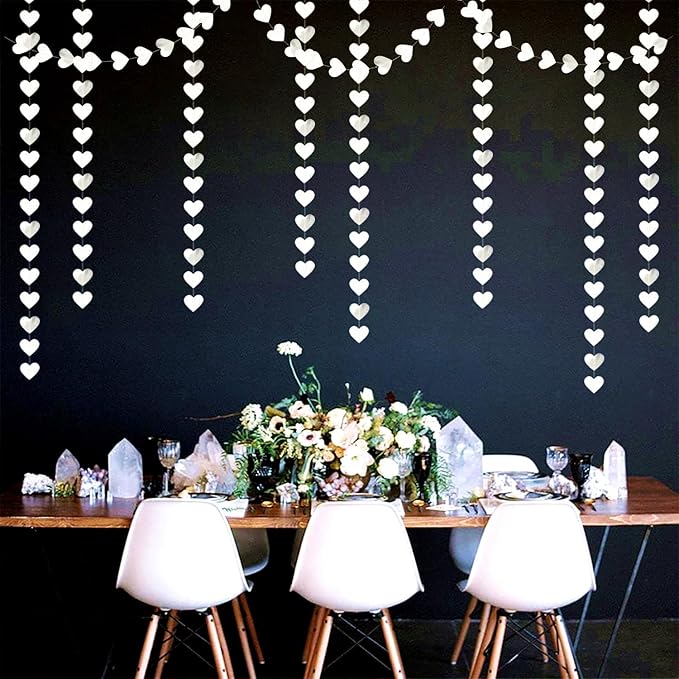 White -Silver Disco Party-Decoration Heart Garland - 52ft Birthday
