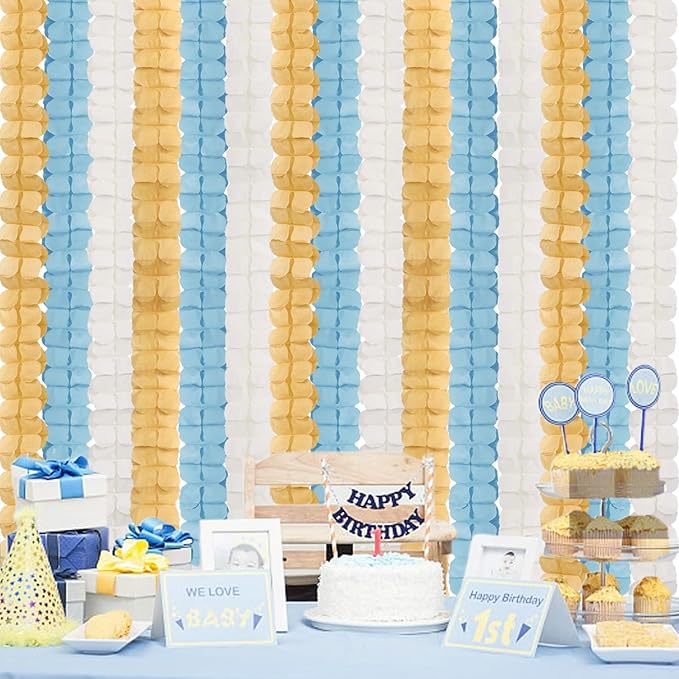 Light-Dusty Blue Beige-Gold Party Decorations - 12pcs