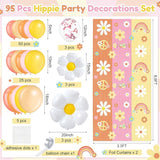 95 Pcs Hippie Boho Party Decorations Set Two Groovy Foil Fringe