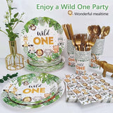 175 Pcs Wild One Birthday Decorations Plates Set 25 Guests Safari