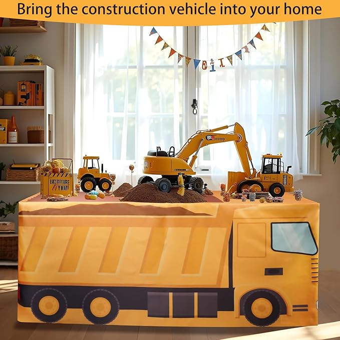 4Ft Construction Vehicle Table Cloth,Construction Birthday