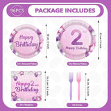 96Pcs Pink Purple 2nd Birthday Party Decorations Pastel 2nd Birthday