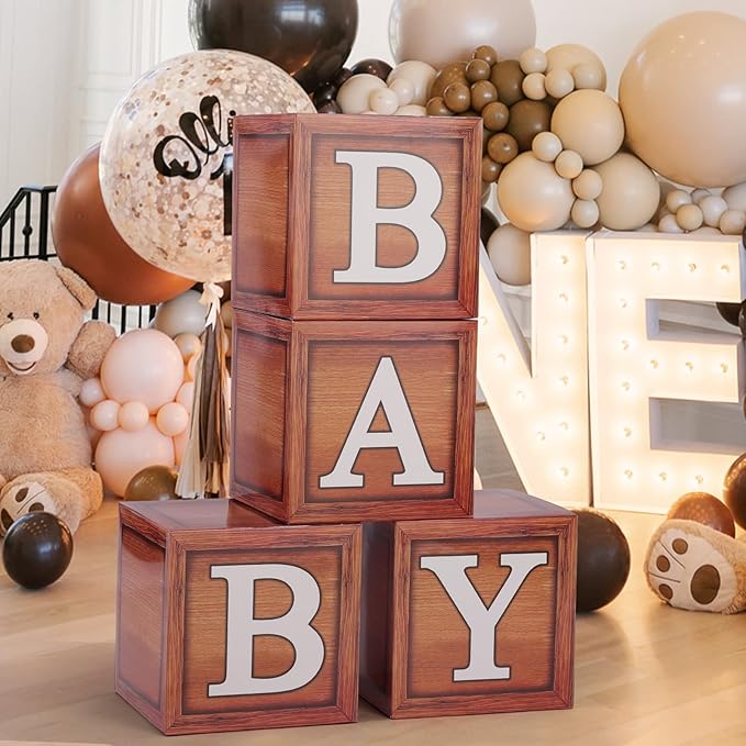 Baby Shower Decorations Boxes with Letters for Gender Reveal Wood 4