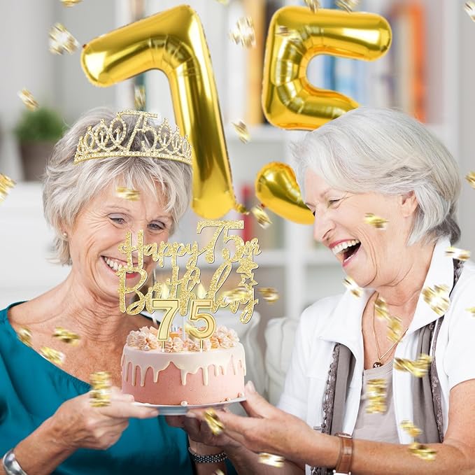 75th Birthday Decorations Women's Sash & Tiara Cake Toppers Number