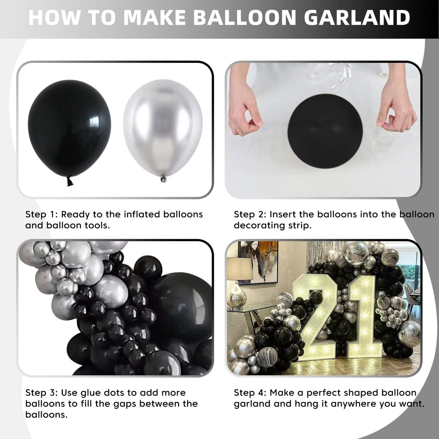 Black and Silver Balloon Garland Kit, Metallic Silver and Black
