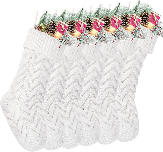 Christmas Stockings, 18 Inch White Cable Knitted Stockings for Xmas