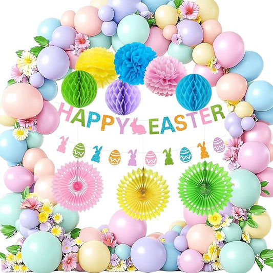 141 Pcs Easter Party Decor Kit Happy Easter Banner Multi Colored