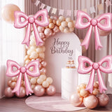 6 Pcs Pearl Pink Bow Balloons, 30 Inch Bow Foil Balloon, Pink Cutout