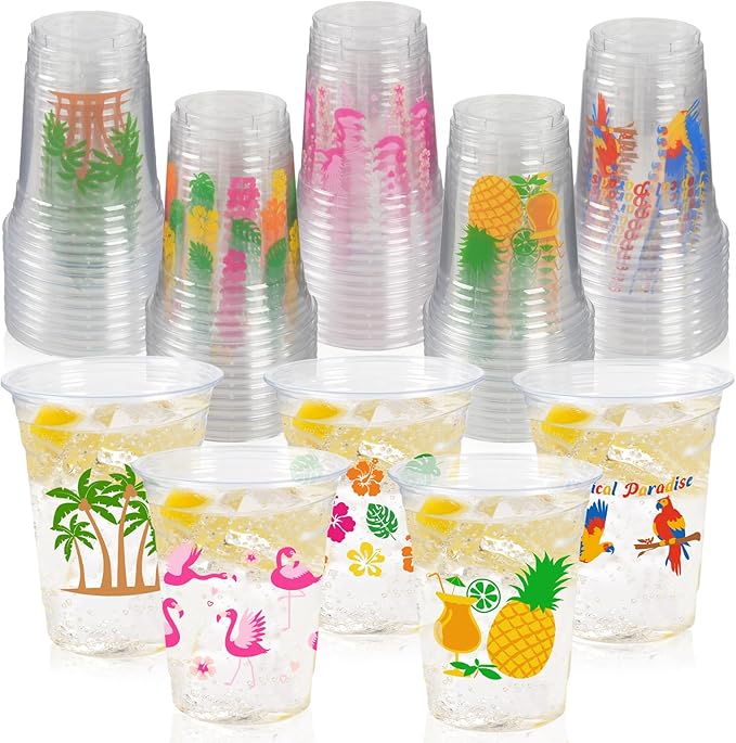 50Pcs Luau Party Decoration Cups 16 OZ Disposable Plastic Drinking