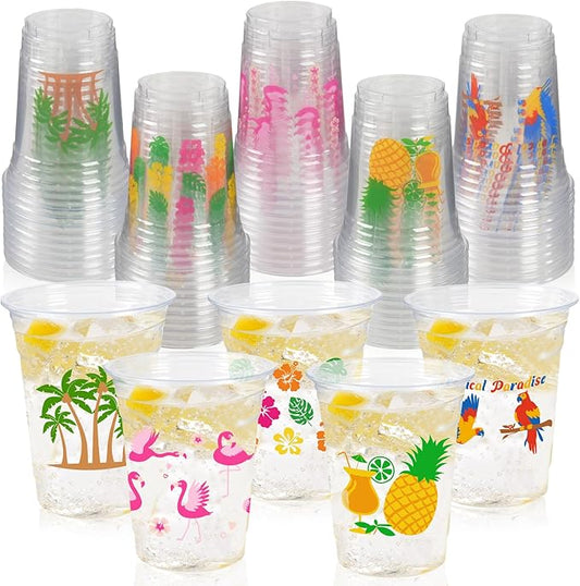50Pcs Luau Party Decoration Cups 16 OZ Disposable Plastic Drinking
