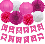 Hotpink Graduation Party Decoration Class 2026 Banner Hanging Pom