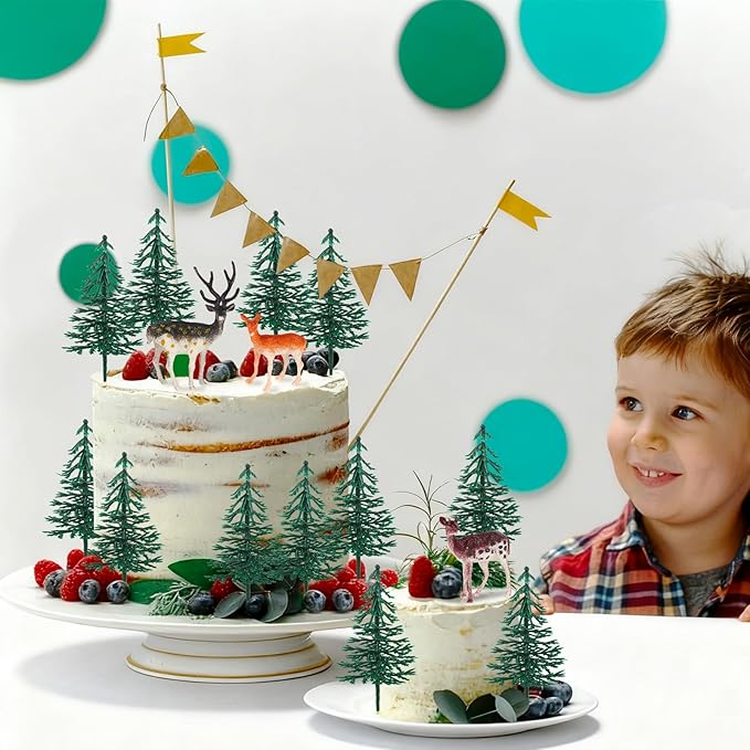 15Pcs Deer Christmas Tree Cake Topper with Tree Deer Figurines