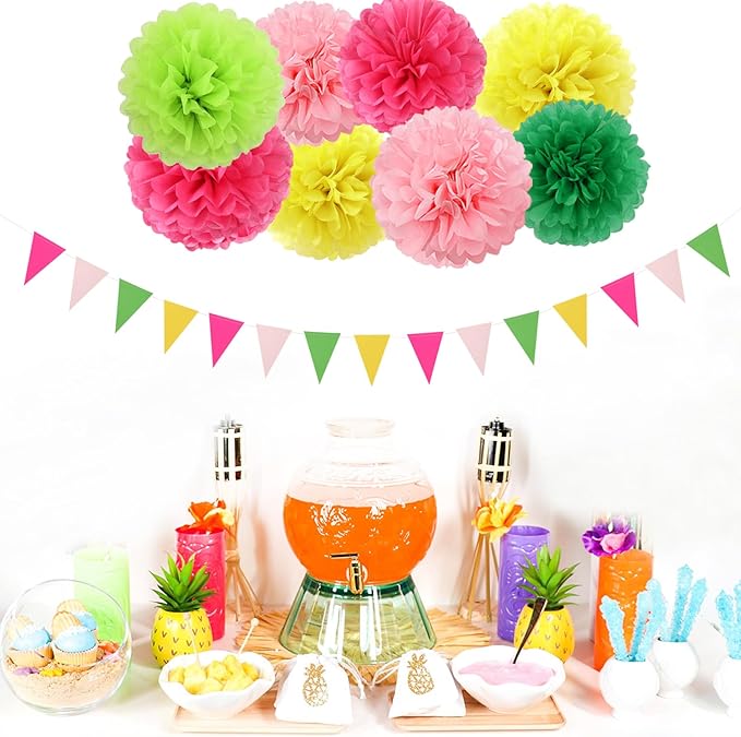 Hawaii Pool Party Decorations Streamers 35pcs Tissue Pom Poms