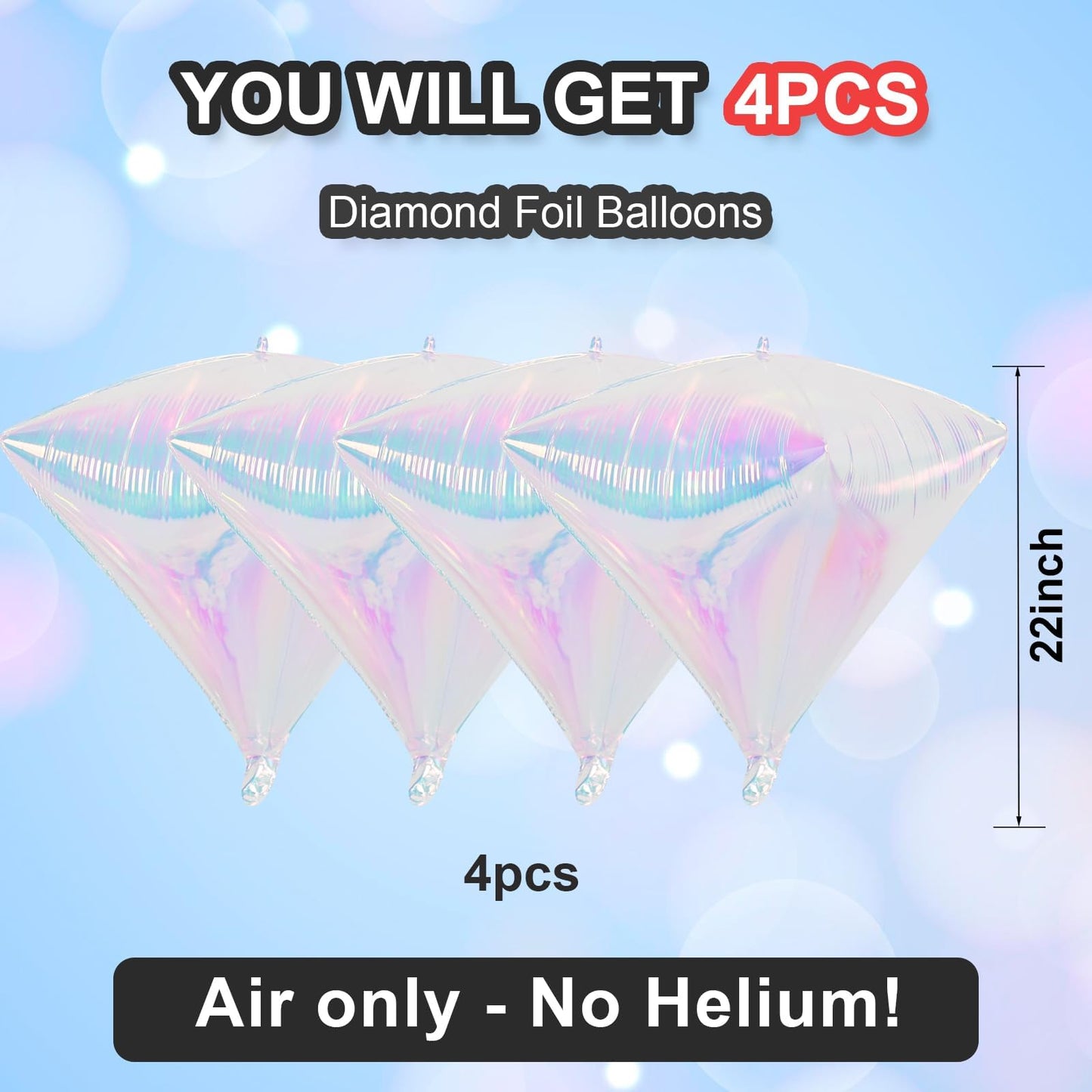Iridescent Diamond Balloons 4 pcs,Transparent Foil Diamond Balloon for