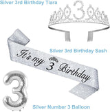 3rd Birthday Decorations for Girls Silver with 3rd Birthday Sash and