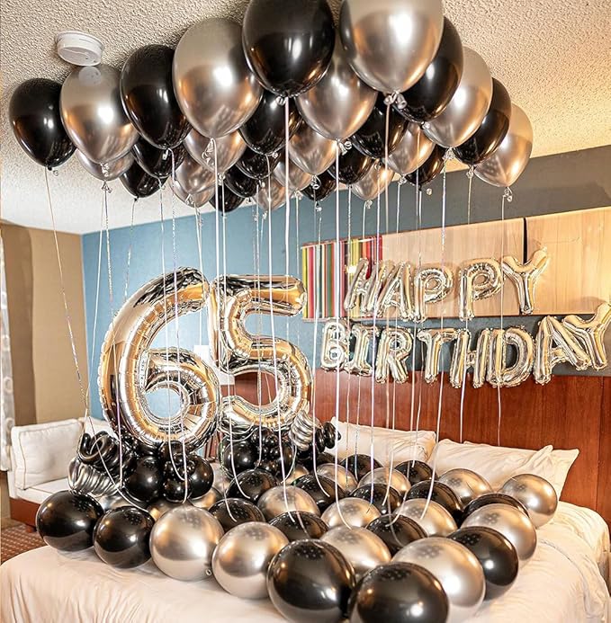 Black and Metallic Silver Balloons, 50PCS Black and Silver Balloons