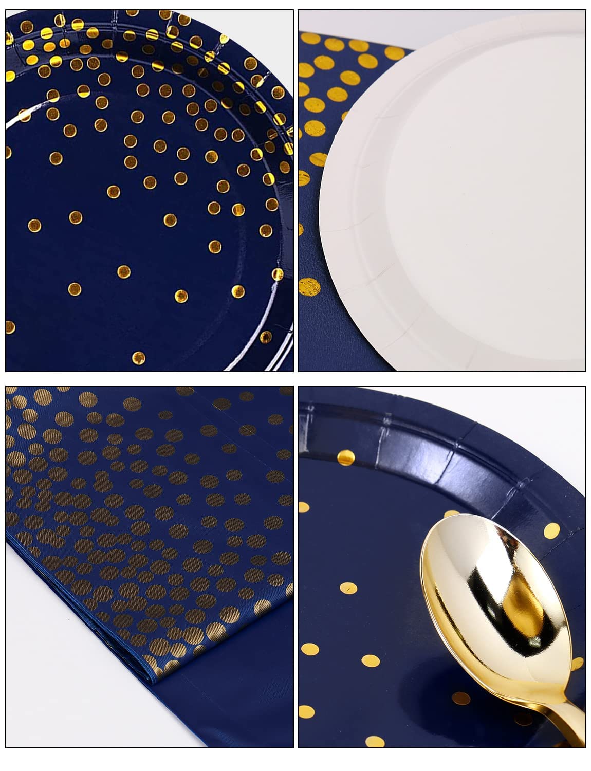 Nkaiso 141 Pieces Navy Blue Gold Party Supplies, Disposable Party