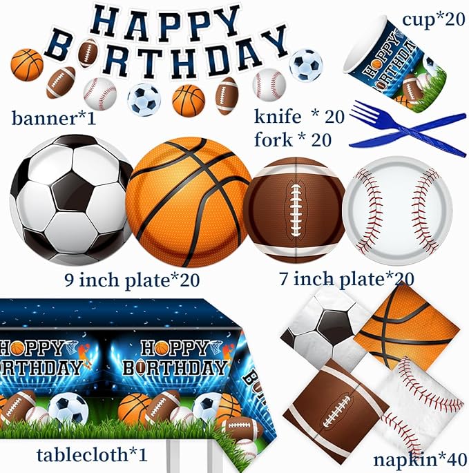 Sports Birthday Party Decorations 142Pcs Sports Theme Plates and