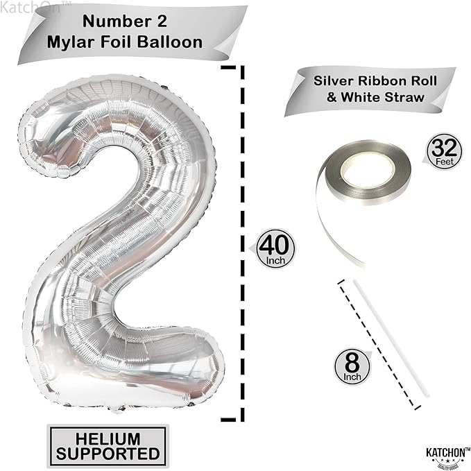 KatchOn, Big Silver Number 2 Balloon - 40 Inch | Silver 2 Balloon