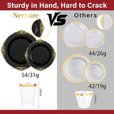 Nervure 350PCS Black Plastic Plates - Black Plastic Dinnerware Sets