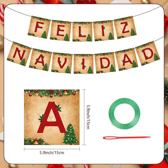 Feliz Navidad Banner Merry Christmas Banner Vintage New Year Garlands