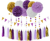 Purple Gold Graduation Decorations 30pcs Kits Lavender White Paper