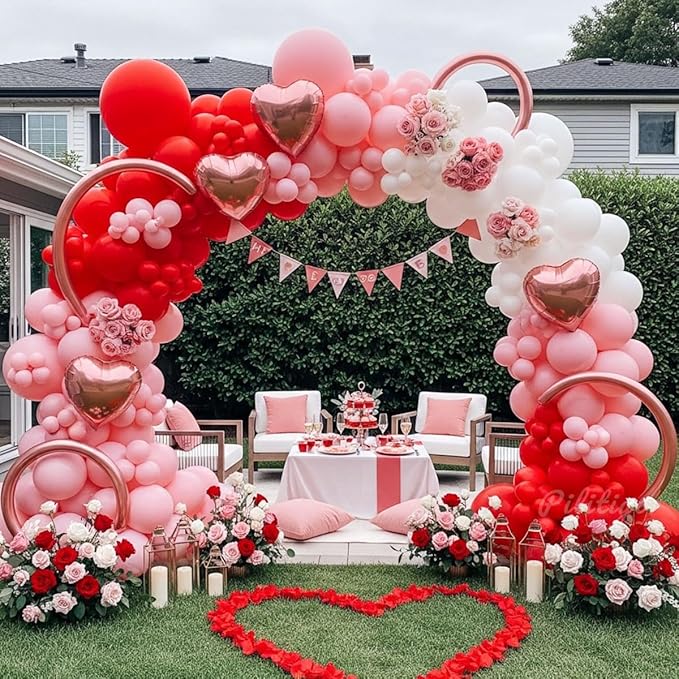 137 Pcs Valentines Day Balloon Arch Kit Red Pink White Matte Latex &