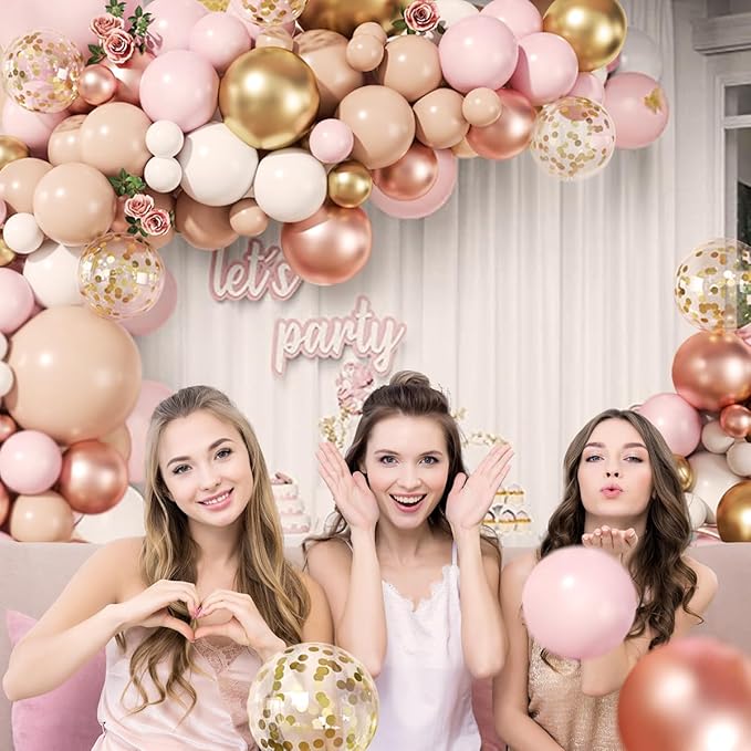 Rose Gold Balloon Arch Kit 147Pcs Metallic Gold White Pastel Nude
