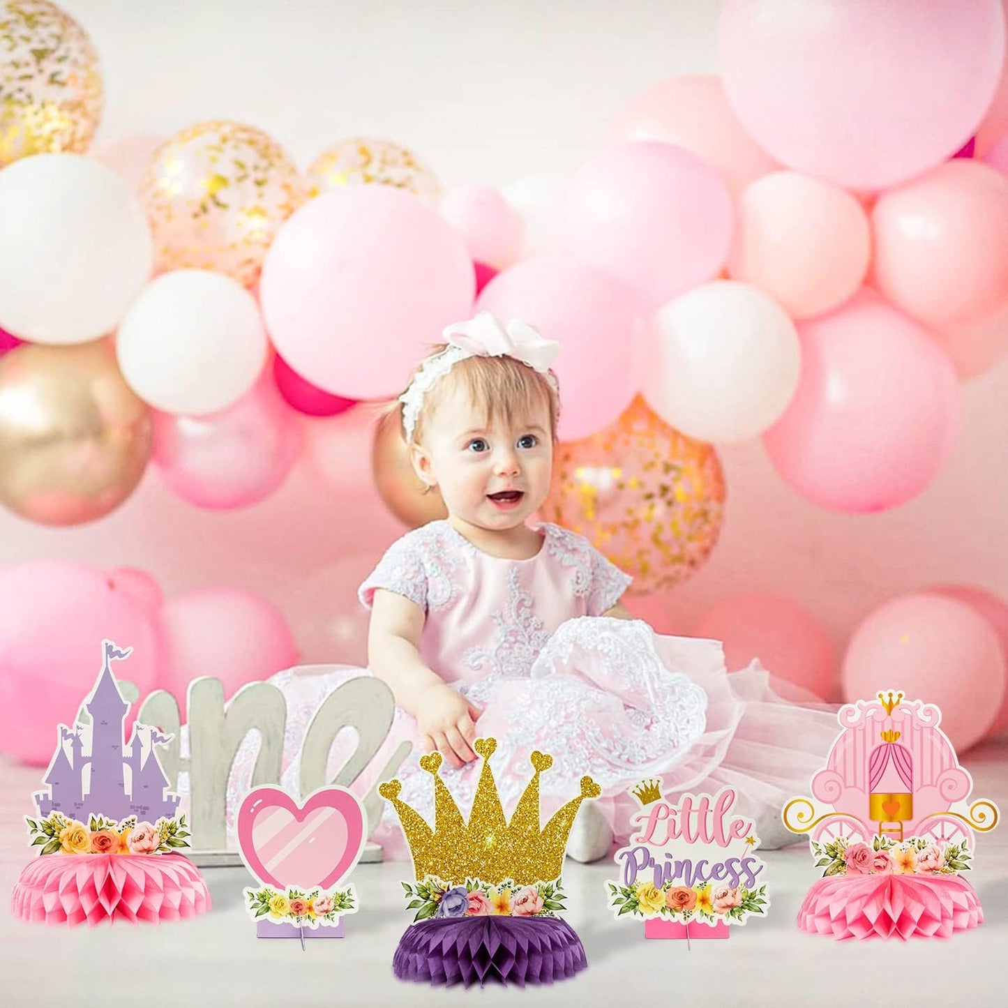 ArowlWesh 12Pcs Floral Princess Party Honeycomb Centerpieces Princess