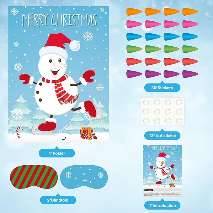 ASTARON Pin The Snowman Nose Christmas Pin The Tail Party Games